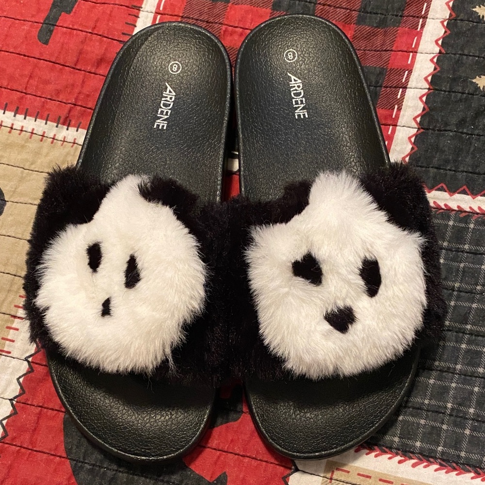 Ardene ladies Fuzzy Panda Slippers - Black and White